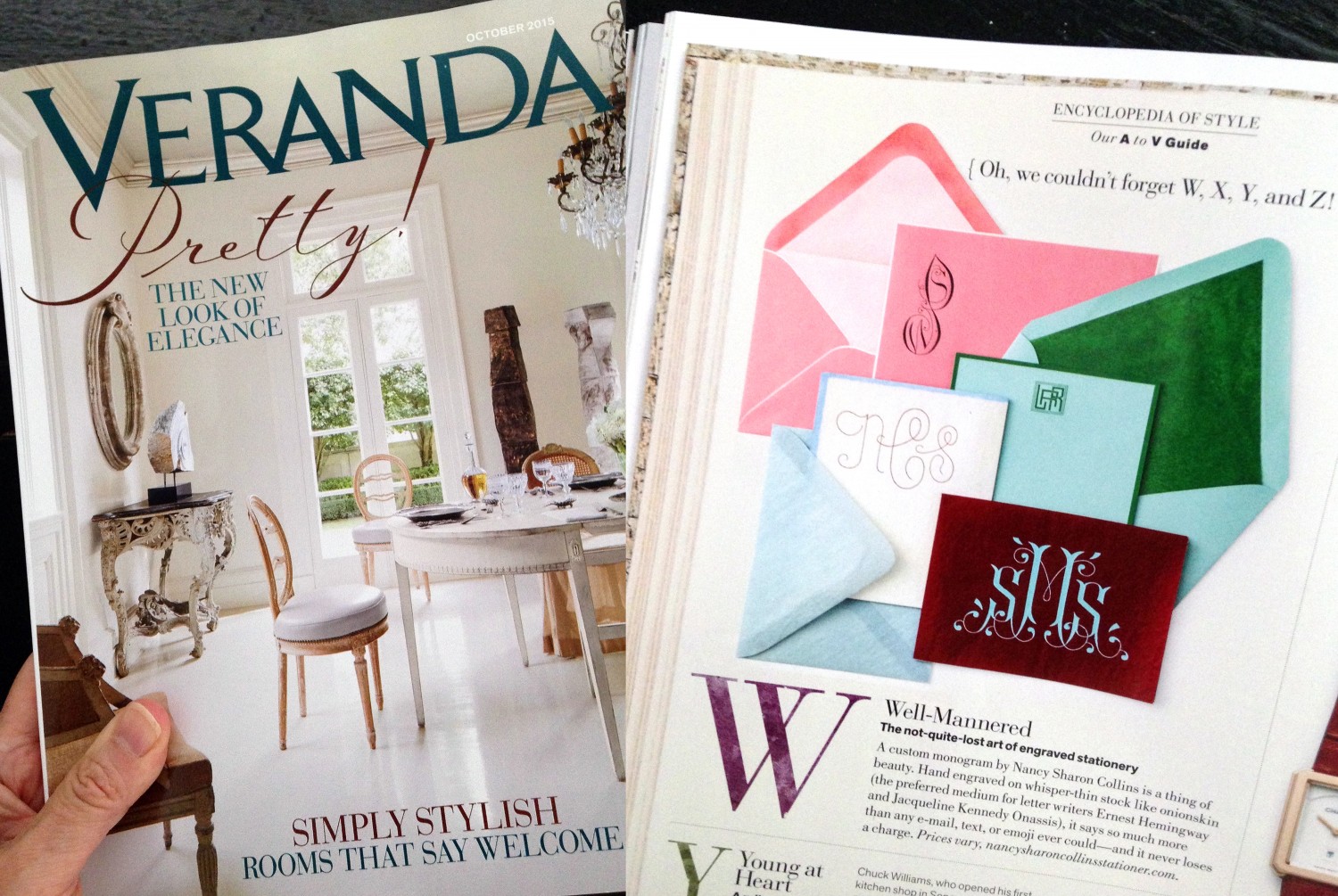 See page 76 of Veranda magazine: Hand engraved stationery by Nancy Sharon Collins.