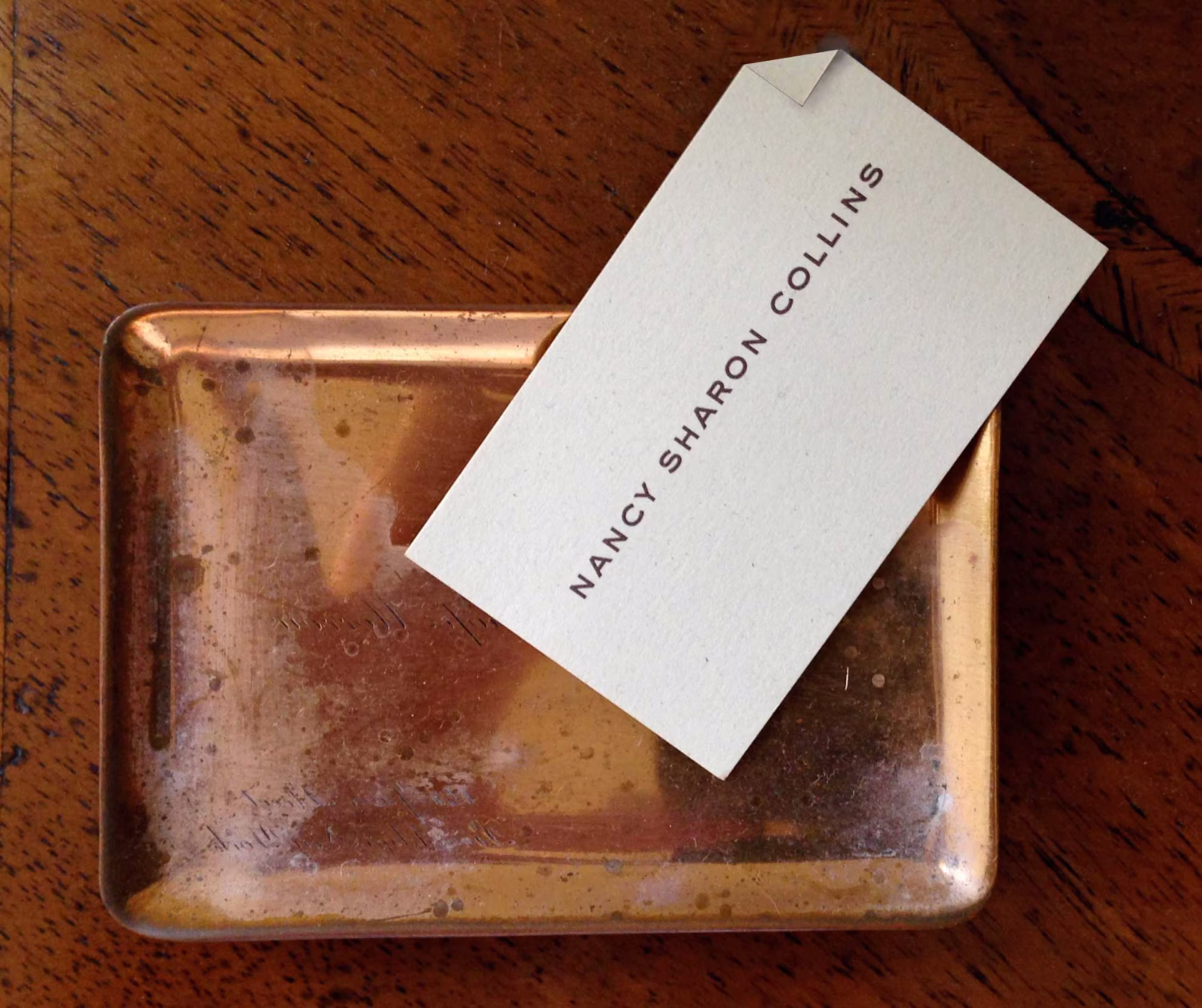 Engraved calling card in vintage, calling card tray.